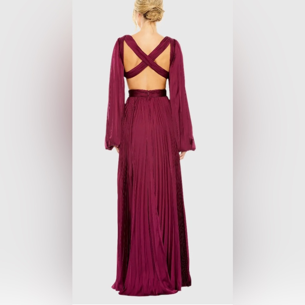 NWT Mac Duggal Brown Long Sleeve Pleated Cut-out Dress in Espresso - Picture 10 of 11